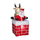 4ft Airblown Reindeer Pulling Santa from Chimney