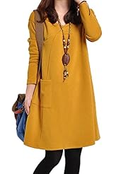 V-neck Long Sleeves Spring Summer Winter Polyester/Spandex Shift  Shirt Party Dress 