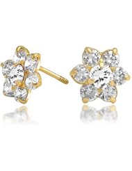 Bling Jewelry Kids Safety Screw Back CZ Flower Stud Earrings 14k Gold