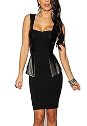 Peplum Faux-Leather/Polyester Sleeveless  Dress