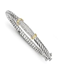 Genuine Sterling Silver & 14K Yellow Gold 1 /5Ct.Diamond Bangle Bracelet 30 .7 Grams Of Gold