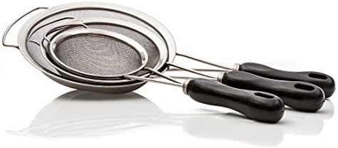 Strainers Set - 3 Piece Premium Stainless Steel - Fine Mesh With Thick Handles For Comfort - BEST On Amazon!