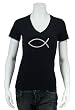 Women's Black Fish V-Neck Shirt XL - Created using all the names of Jesus throughout the Bible