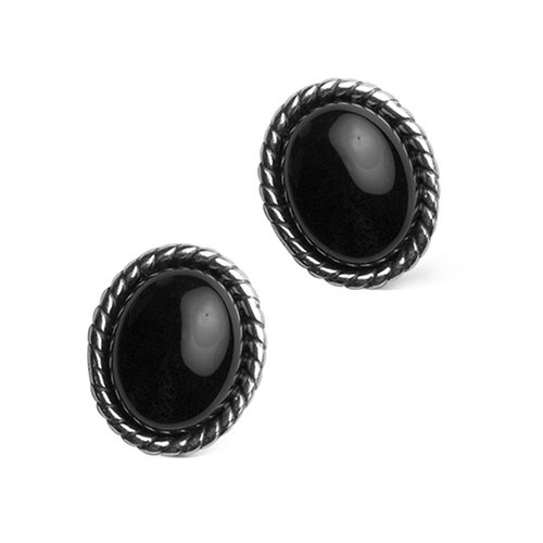 Black Onyx Round Button Earrings