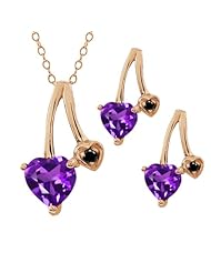 1.56 Ct Heart Shape Purple Amethyst Gold Plated Silver Pendant Earrings Set