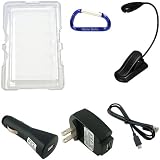 Super Bundle for the Barnes and Nobles Nook eReader: Hard Crystal Case (Clear), eBook LED Bright Light, USB Data Sync Cable, USB Car Charger, USB Wall Home/Travel Charger, and Free Carabiner Key Chain