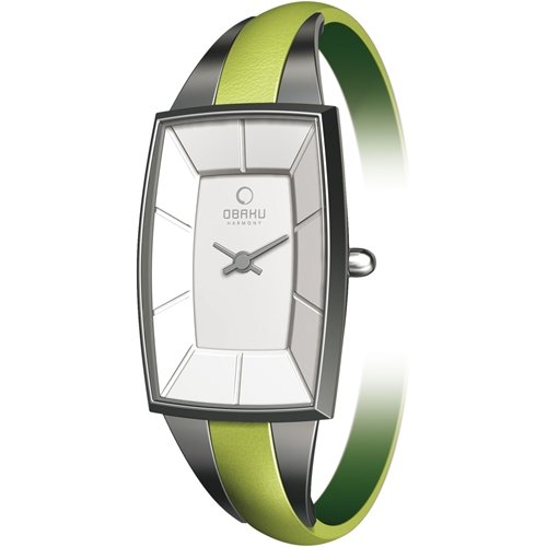 Obaku Women's V120LCIRE  Slim Green Leather Tonneau Watch