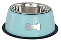 Deluxe Blue Single 16oz Dog Bowl / Dish with Stainless Steel Bone  Motif