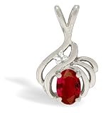 14K White Gold Genuine Oval Ruby and Diamond Pendant