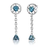  : Heart & Trillion Cut London Blue Topaz Dangling Earrings Sterling Silver