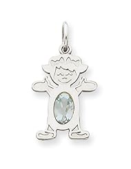 14K White Gold Girl 7x5 Oval Genuine Aquamarine-March
