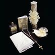 Gold-Plated Baptismal Gift Set in Spanish with Decorated Candle, Elegant Rosary, Baptismal Missal, Holy Spirit Handkerchief, Decorated Shell, y Holy Water Bottle (Banado en Oro Bautizo Set de Regalo)