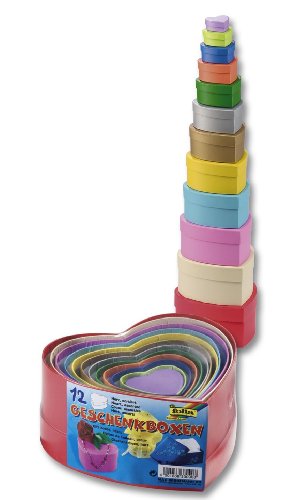 Bringmann Folia 3309 - Geschenkboxen aus Karton Herz, farbig, 12 St&uuml;ck in verschiedenen Gr&ouml;&szlig;en und Farben