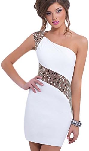 LQH Women's Casual Latest One-Shouder Beaded Midi Summer Party Dress WF-DW003 (XL)