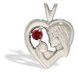 14K White Gold Genuine Round Ruby Mother with Child Pendant