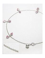 Pink Heart CZ Anklet In 92.5 Sterling Silver