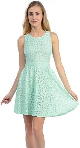 Women's Floral Lace Cross Back Party Prom Wedding Dress (Large, Mint)