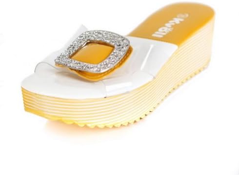 Kvoll Lady's Candy Resin Platform Slippers with Rhinestones,Yellow,39
