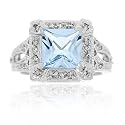Sterling Silver 3.35ct. TGW Blue Topaz and CZ Square Ring