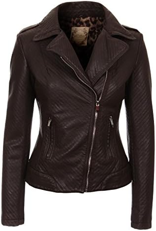 MBJ Womens Street- Chic Faux Leather Jacket M COFFEE
