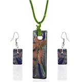 Blue And Silver Rectangle Murano Glass Earrings Set