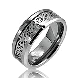 Bling Jewelry Celtic Dragon Comfort Fit Black Inlay Tungsten Carbide Mens Wedding Ring