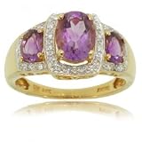 Amethyst Diamond 14K Yellow Gold 3 Stone Ring-2.0cttw