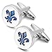 Men's 2 PCS Rhodium Plated Enamel Cufflinks Silver Tone Blue Knight Fleur De Lis Shirt Wedding Business 1 Pair Set