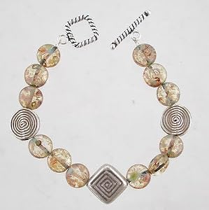 Czechoslovakian Glass and Hills Tribe Sterling Silver Bead Toggle Bracelet, #9550
