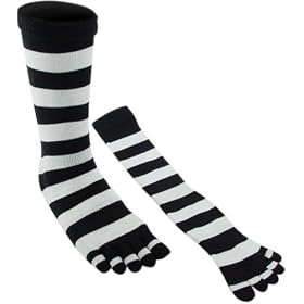 Adult Black & White Striped Knee High Toe Socks