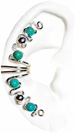 Aciano S - Ear Cuff Wrap Turquoise and Silver Beads with Silver Tone Wire