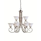 Kichler Lighting 1927NI Bristol 9-Light Chandelier, Brushed Nickel with Satin-Etched Cased Opal Glass