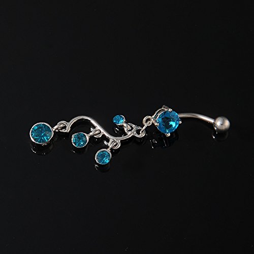 ZGY Fashion Stainless Steel S-shape Vine Gem Blue Crystal Dangle Belly Button Navel Ring Bar Barbell Body Piercing Jewelry