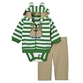 Newborn Boys' Just One Year 3pc Puppy Cardigan Set - Green/Khaki