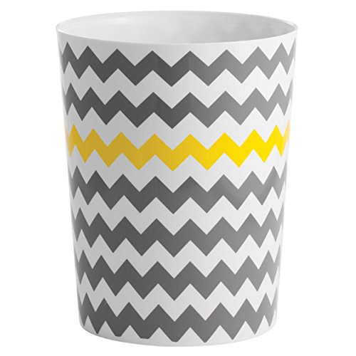 mDesign Chevron Wastebasket Trash Can - Gray/Yellow