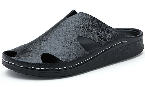 Odema Men's Leather Closed Toe Cut-out Slip-On Flat Sandals Shoes