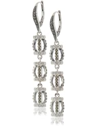 Judith Jack "Tassels" Sterling Silver Marcasite Crystal Triple Barrel Drop Earrings