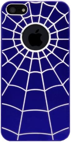 GROUP SET - Rear Tough Slim SPIDER WEB Art Cover Plate Shell + White Handsfree Earphones w/ Mic+ Clear Screen Protector Film + Traveling Windshield Mount for Apple iPhone 5 LTE 4G // NAVY BLUE &amp; SILVER