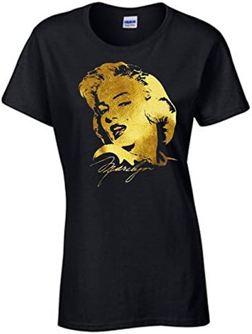 U.S. Custom Ink Women's Marilyn Monroe Gold T-Shirt Black (Large)