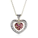18k Gold Overlay Sterling Silver Ruby and Diamond-Accent Heart Pendant, 18"