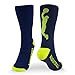 ChalkTalkSPORTS Athletic Half Cushioned Crew Socks | Basketball Player Design | Blue/Neon Yellow