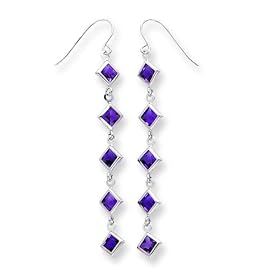 14k White Gold 4mm Square Amethyst Dangle Earrings by A Great Jewelry Co.