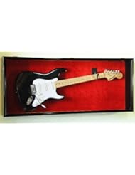 Guitar Display Case Cabinet Wall Rack for Fender or Acoustic w/ UV Protection- Lockable w/ Horizontal mounting, Black