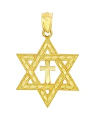 10K Yellow Gold Jewish Charm Star Cross of David Pendant