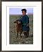 Boy Wearing Traditional Dell Standing Next to Baby Goat, Mongolia Framed Photographic Poster Print by Jerry Galea, 21x29