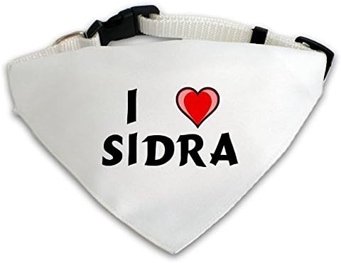 Personalized White Dog Scarf with I love Sidra (first name/surname/nickname)