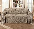 Scroll Damask Sofa Throw Cover - Brown