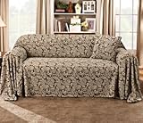 Scroll Damask Sofa Throw Cover - Brown