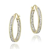 18K Gold over Sterling Silver 1/4ct Diamond Inside-Out Hoop Earrings