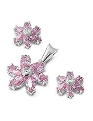 Sterling Silver Sets With Cubic Zirconia - Flower